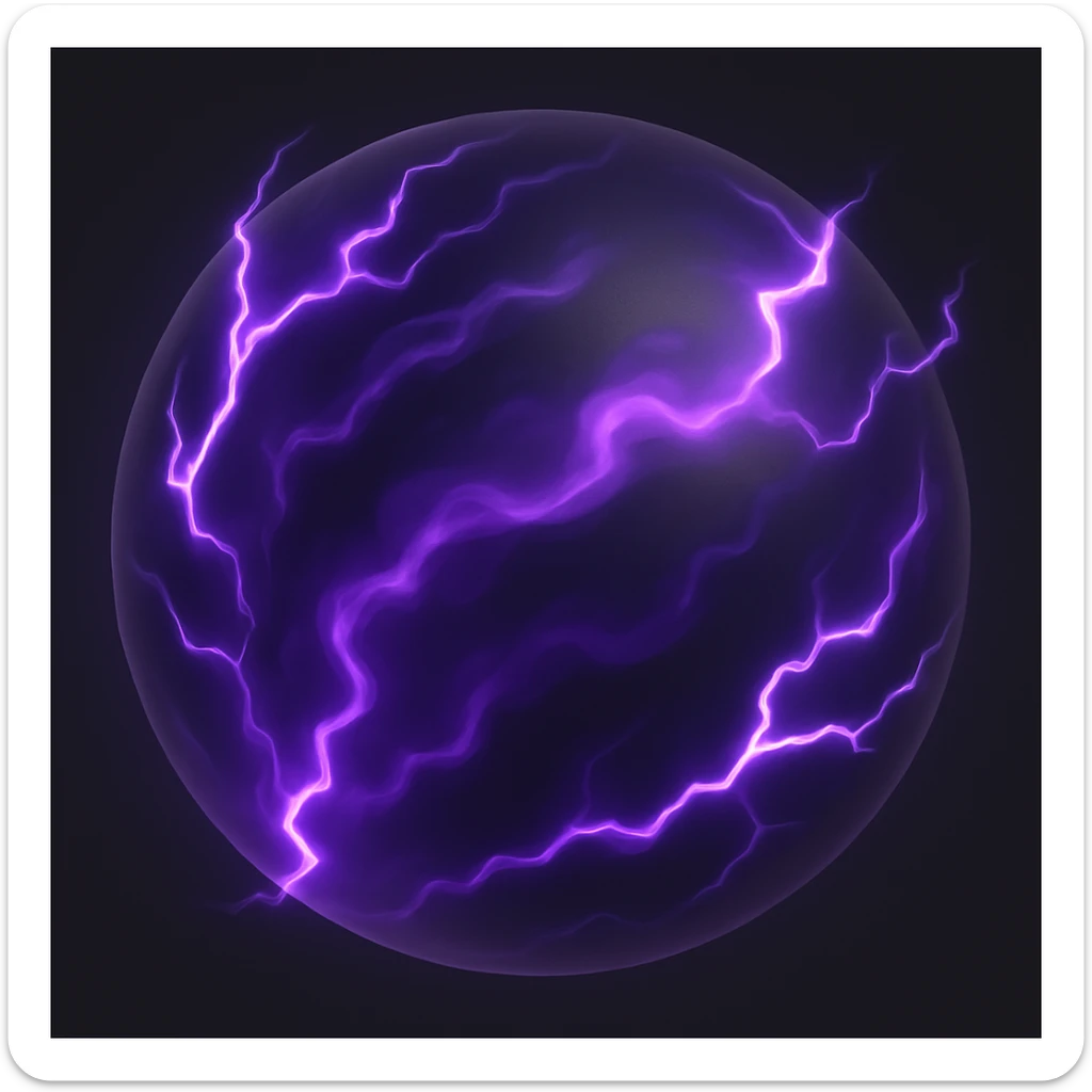 Add lightning effects to the pulsating sphere of purple and dark energy in 3D emoji style. The 3D emoji style does not support editing, so use the general style editor while respecting the 3D emoji look. sticker
