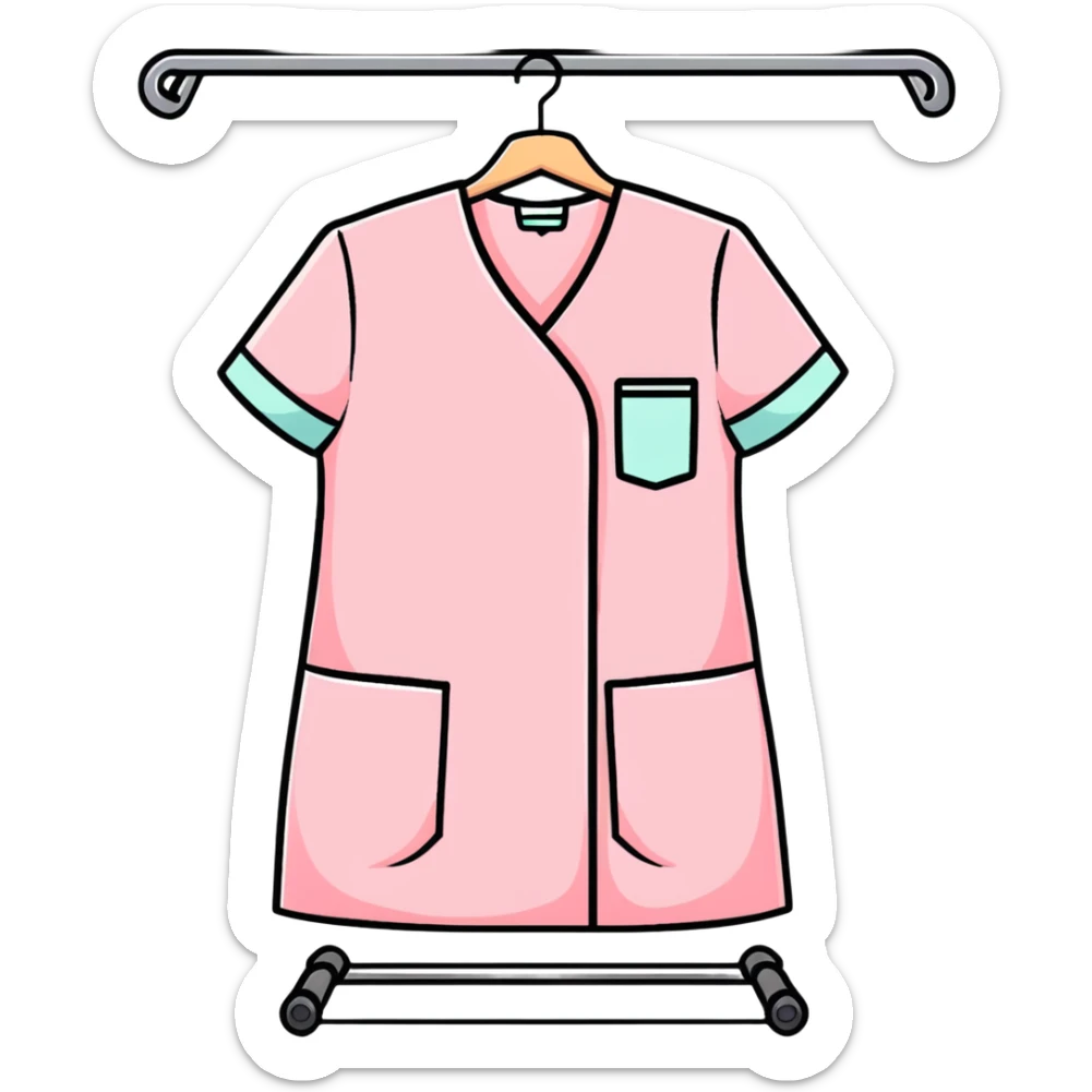 light pink medical scrubs uniform hanging on rack without any person sticker