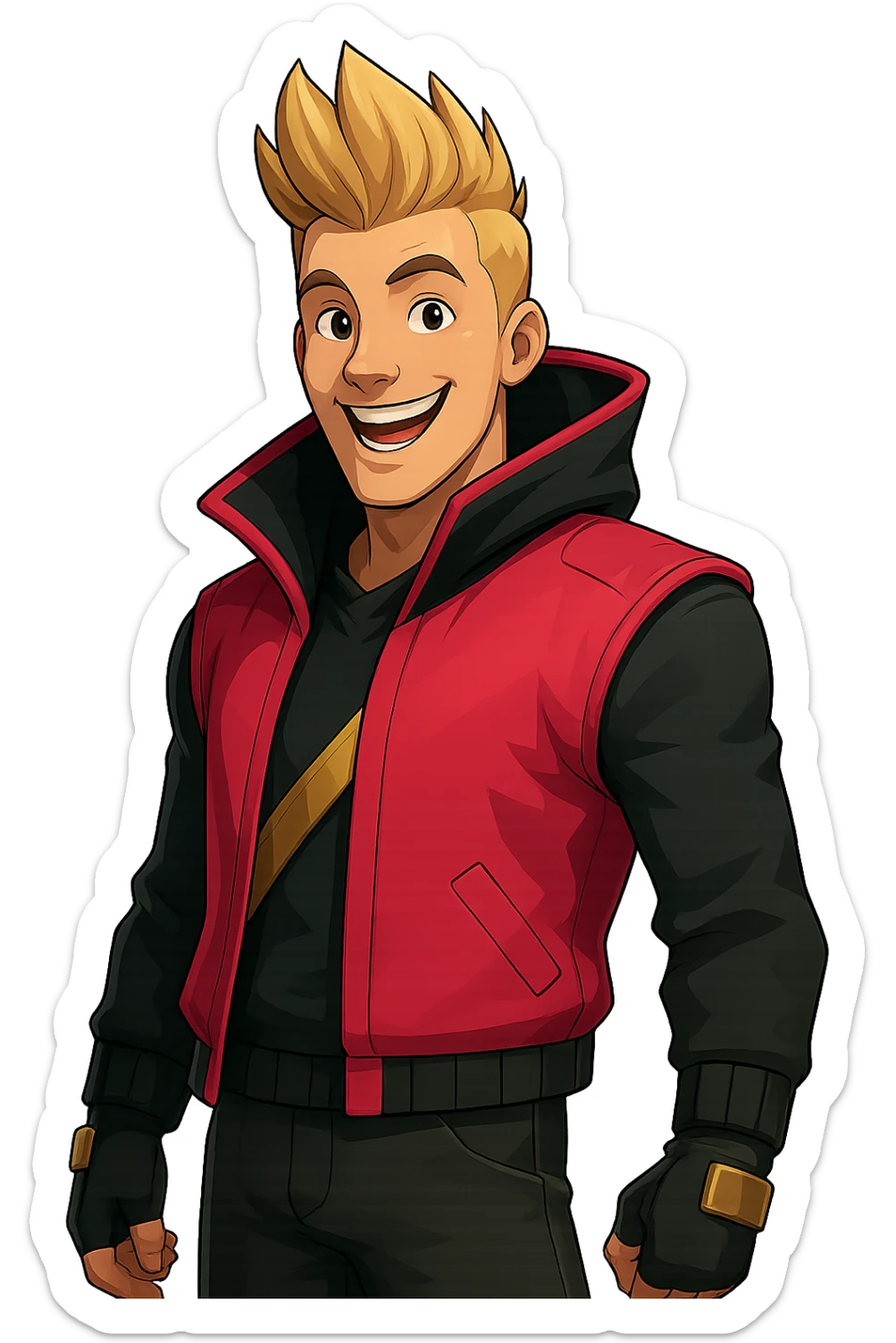 Make the Fortnite Drift skin look happy with a big smile and bright eyes, keeping the stylized look, transparent background. sticker