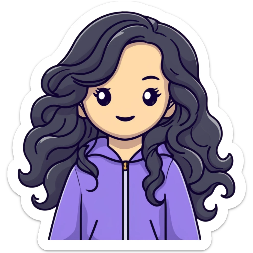 Stylish girl with long flowing wavy hair in fashionable outfit sticker