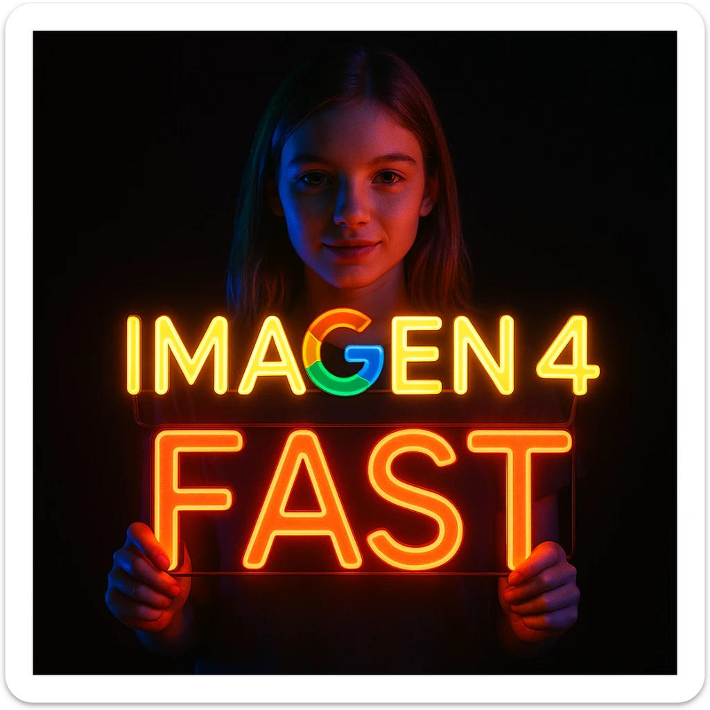 make a girl holding this sign, but sign in made of neon, also add fast below the sign sticker