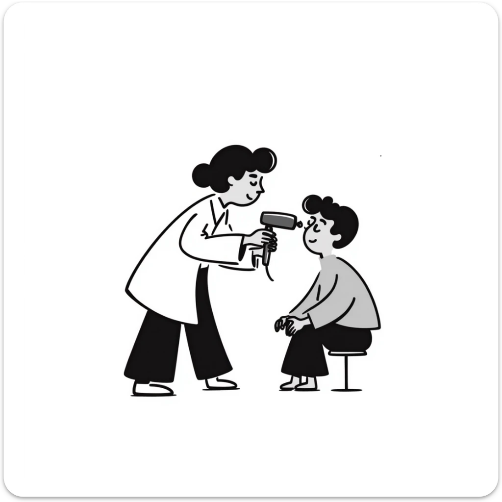 Doctor examining patient's skin with dermatoscope, skin cancer screening test sticker