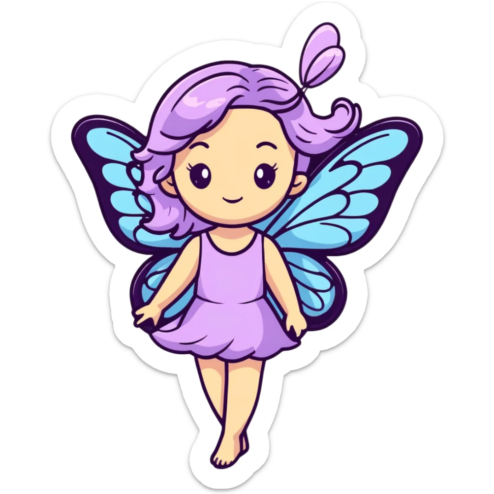 Whimsical fairy girl with butterfly wings, flowing hair, and enchanted aura sticker