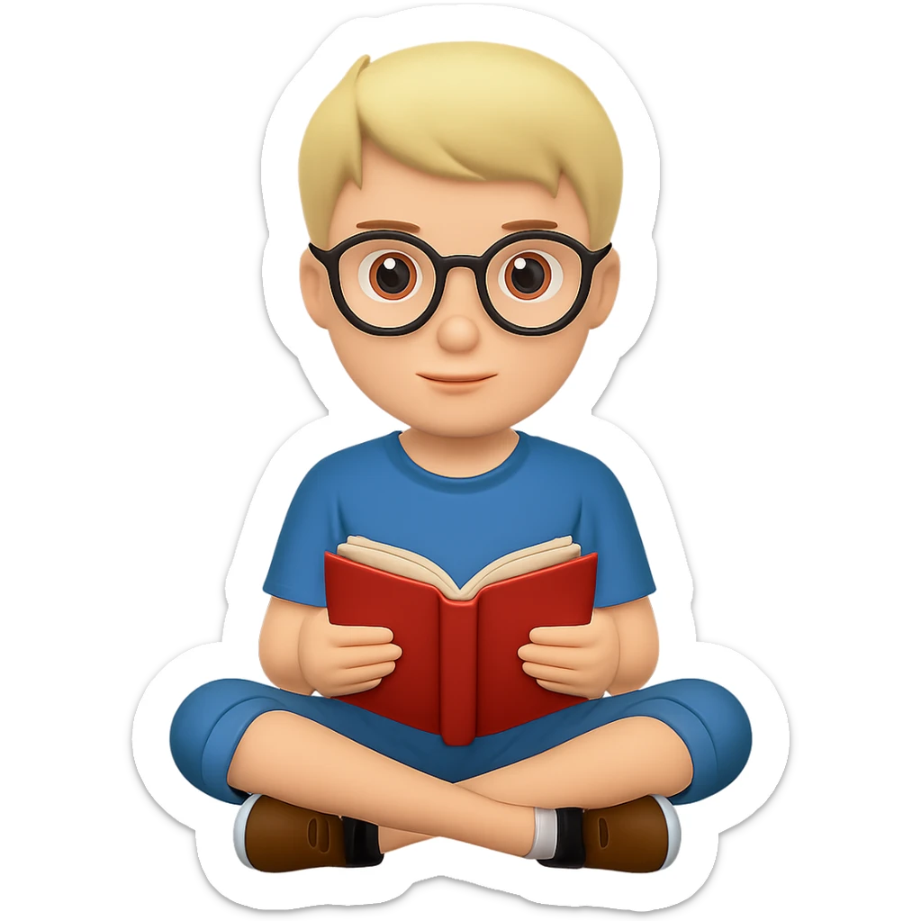 Add glasses to the boy in the style of emoji (apple style emojis). Keep the emoji style look and no background. sticker