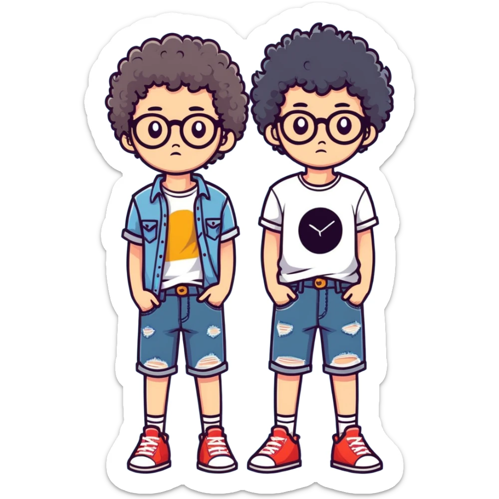 gay boy with glasses a perm skinny wears long jean shorts and ripped shirts sticker