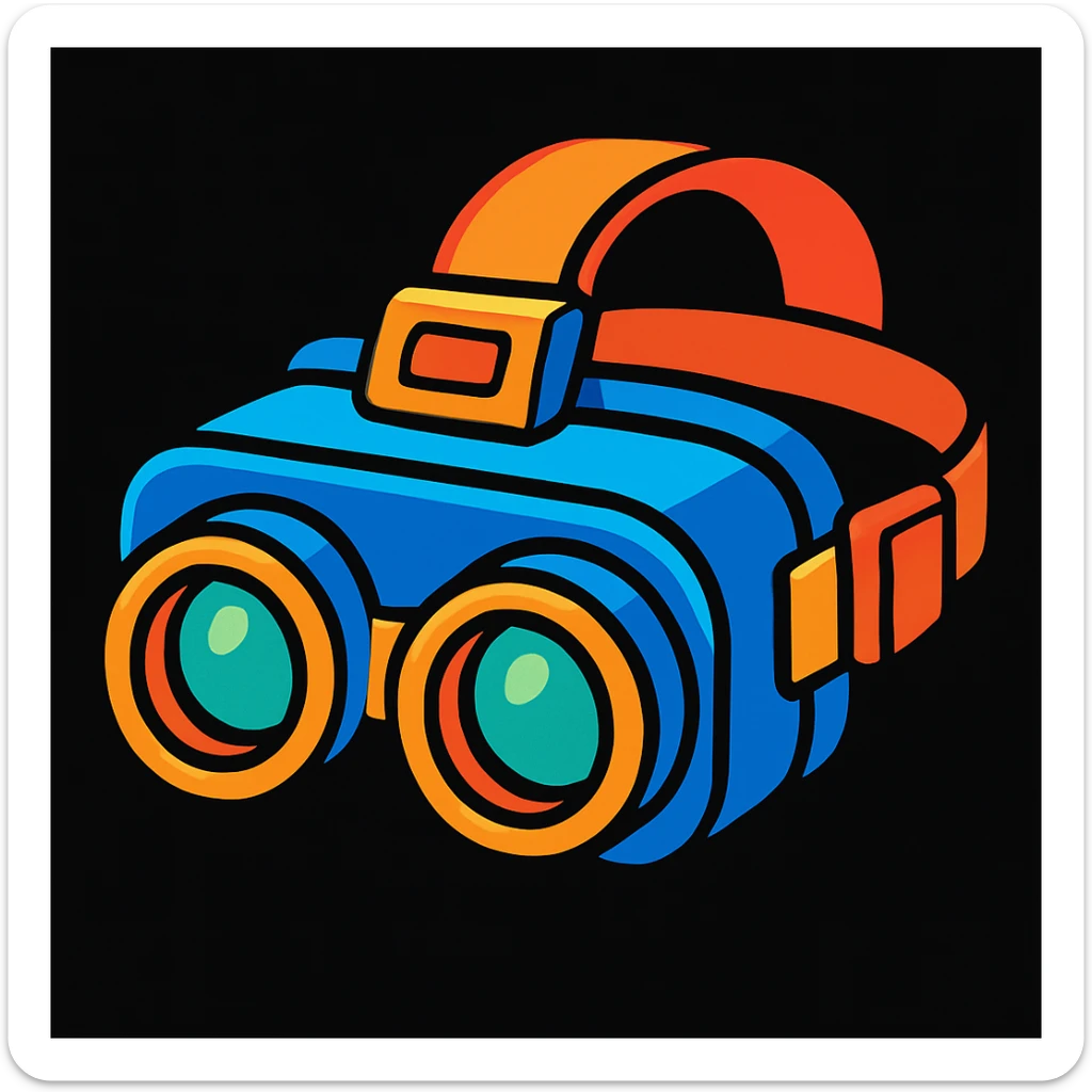cartoon night vision goggles, vibrant colors, playful style, black background sticker