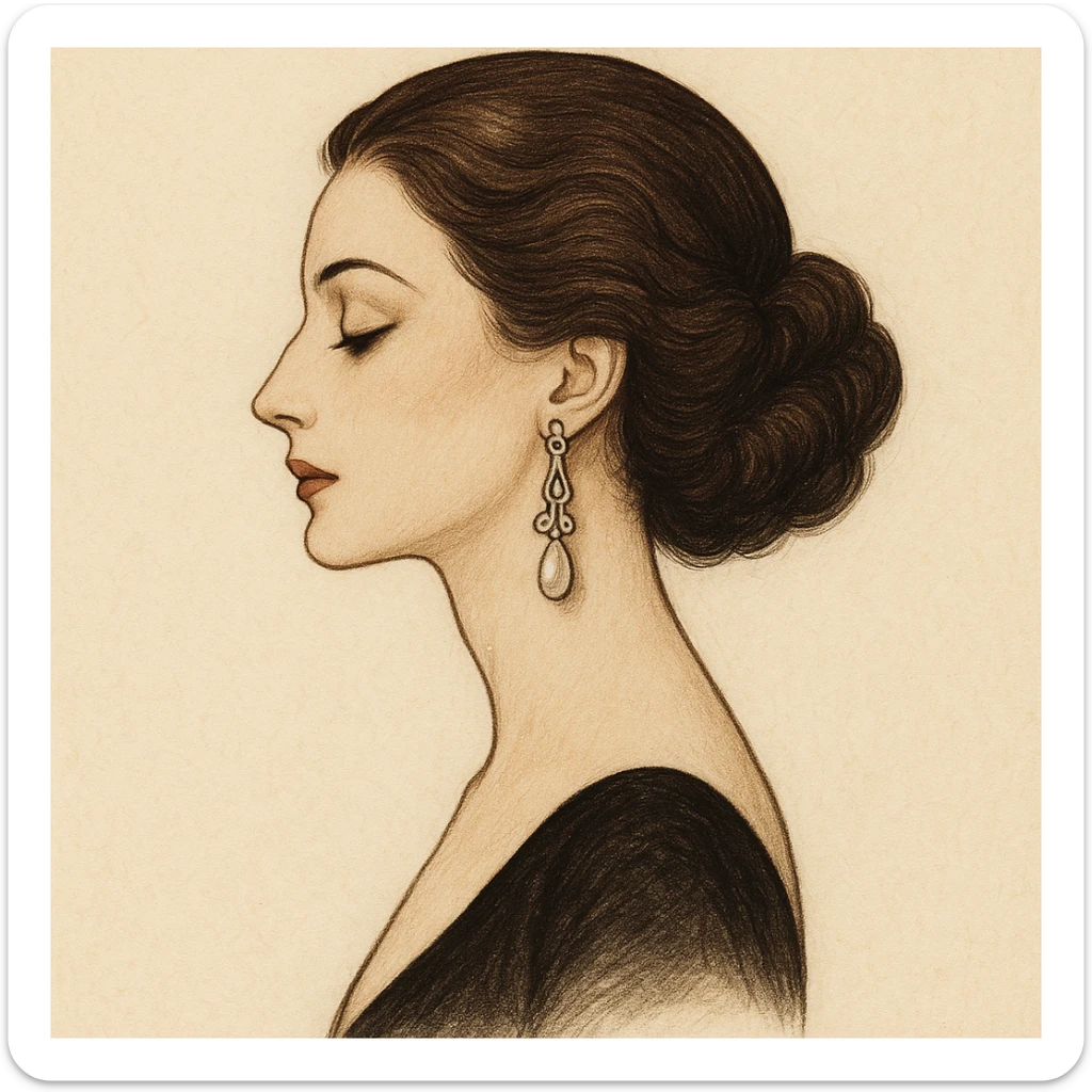 elegant illustration of a woman in profile wearing earrings sticker