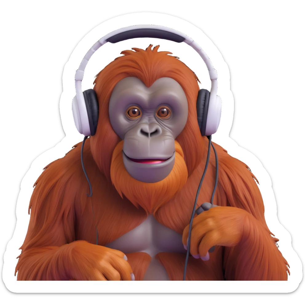 a cool orangutan with headphones listening to music, chill vibe sticker