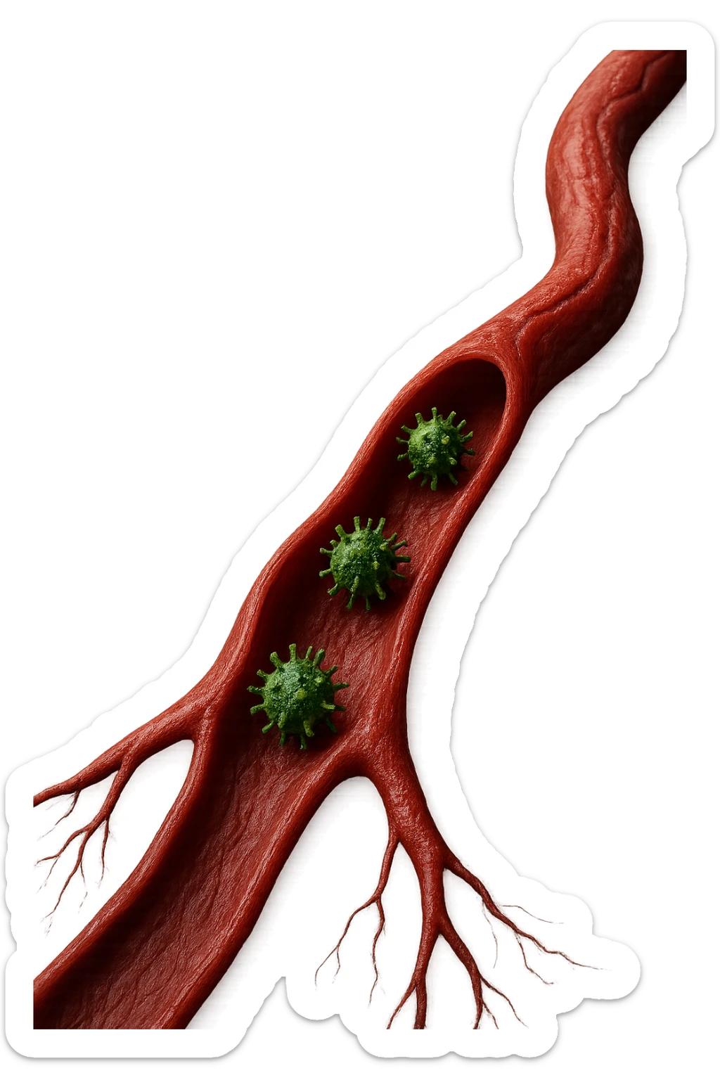 tossine che entrano in una vena umana anatomica realistica, vista dall'alto, iperrealistica 4k sticker