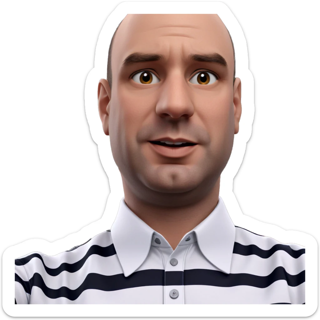 bald boy in striped shirt sticker