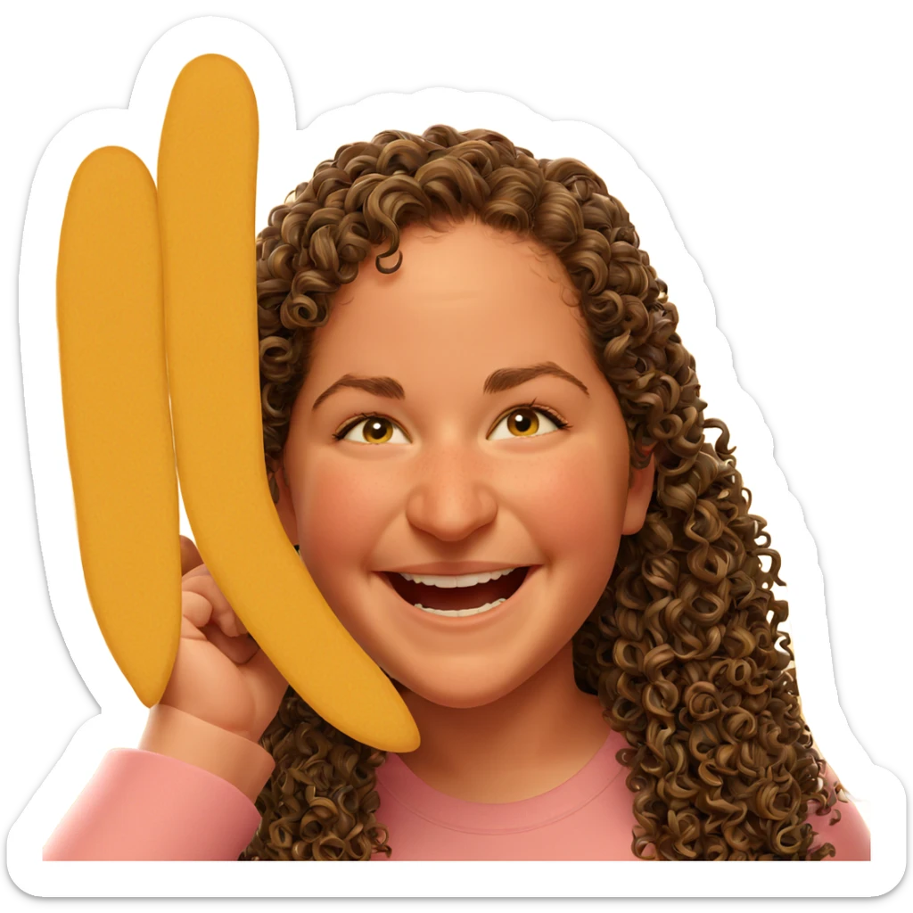 smiling girl with curly hair sticker