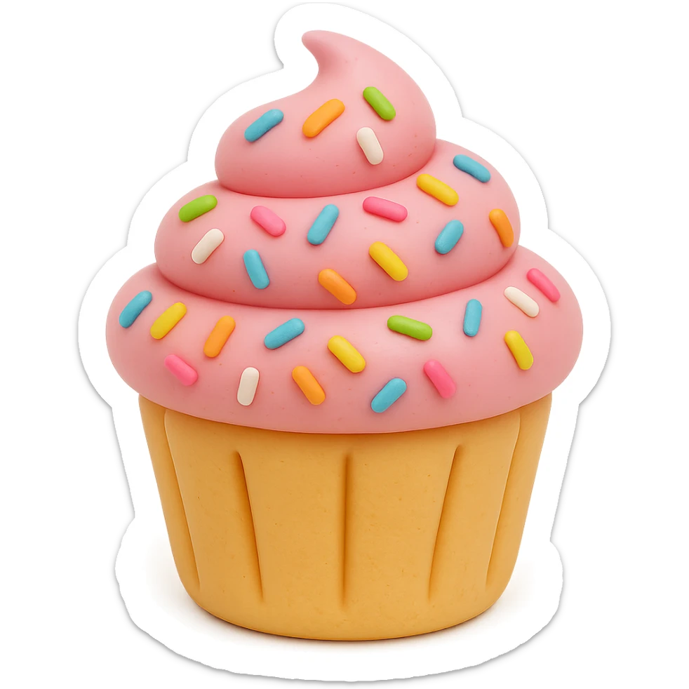 Add colorful sprinkles to the pink icing, keep the fondant cake art style and transparent background. sticker