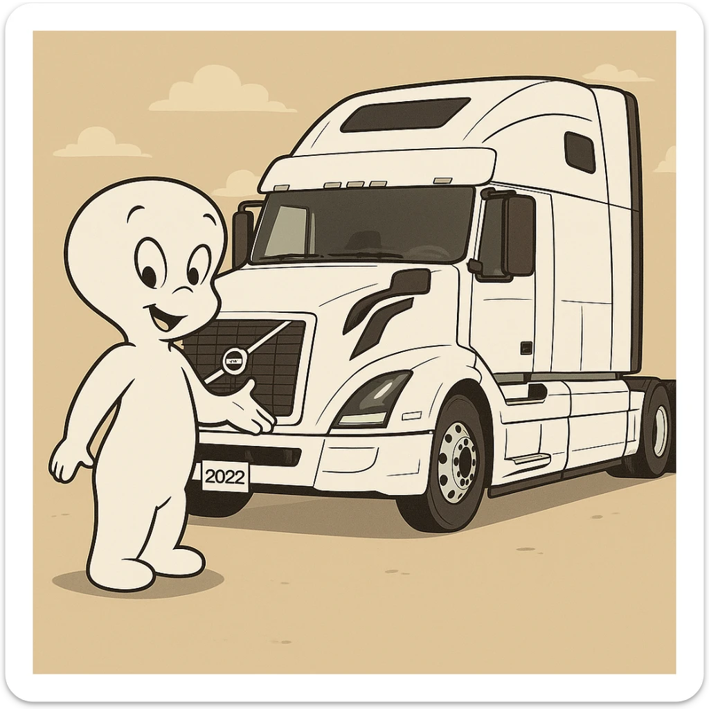 Change the semi truck to white, keep Casper the friendly ghost in cartoon style. sticker
