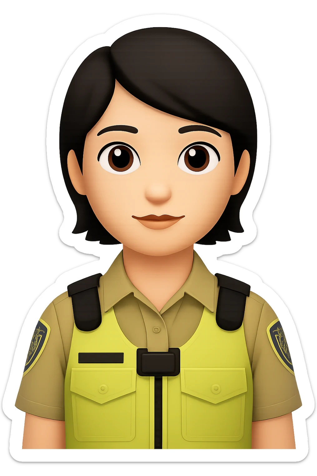Change the hair to black and make the uniform only khaki, keep the style consistent with the original images. sticker