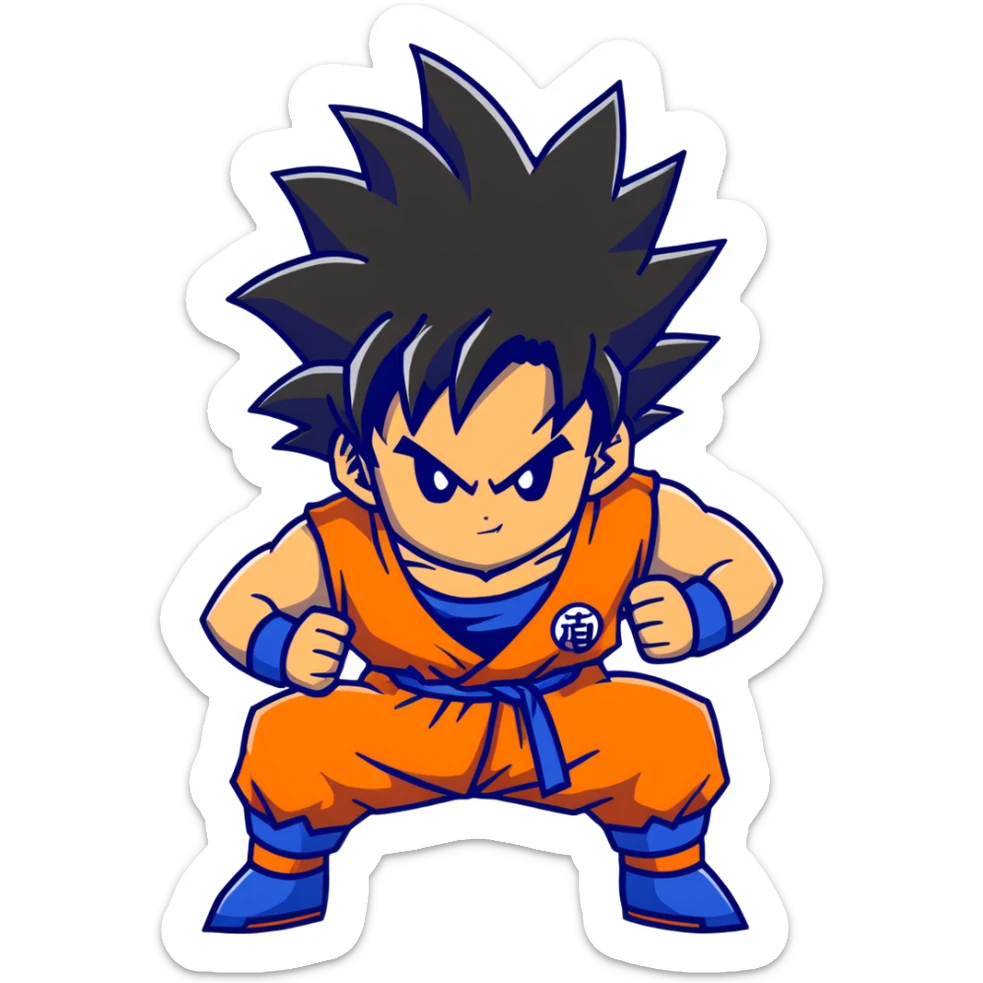 Goku from Dragon Ball Z, spiky black hair, orange gi sticker