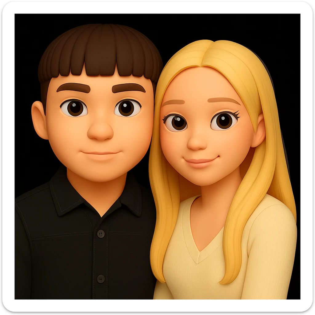 Adjust the skin color of the boy to match the skin color of the girl next to him, keeping the 3d-emoji style intact, and leave everything else unchanged. The original style is 3d-emoji but it does not support editing, so use the general style while respecting the 3d-emoji look. sticker