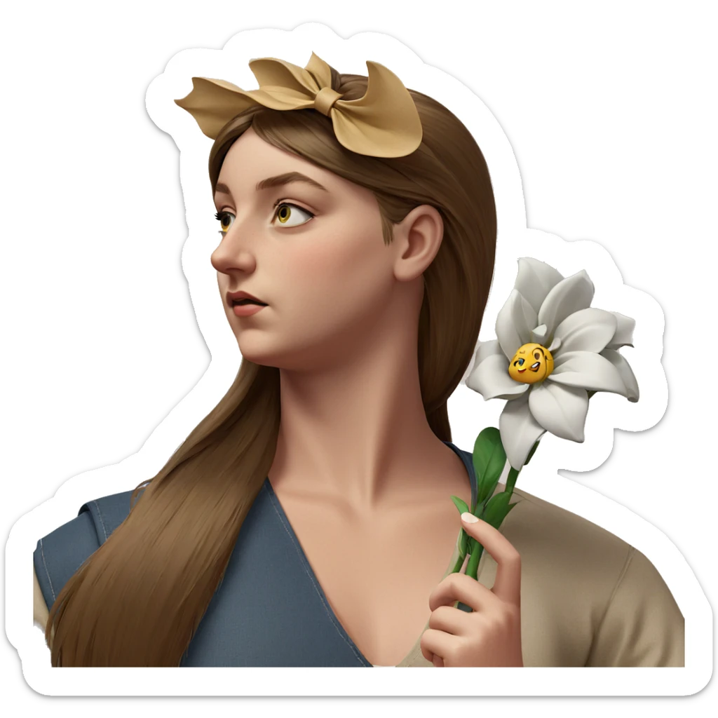 girl holding a flower sticker