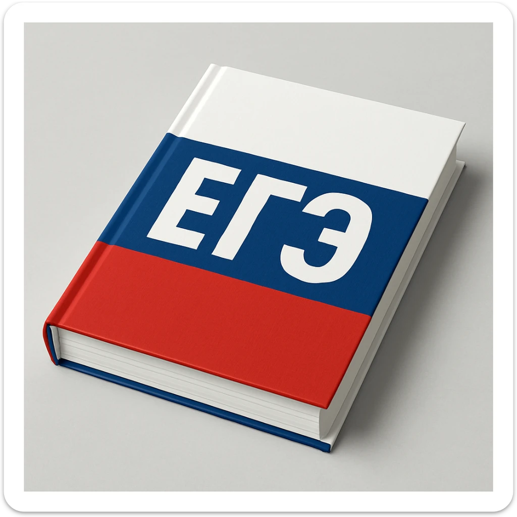 A closed book with a tricolor (white, blue, red) cover and bold Cyrillic 'ЕГЭ' in large letters sticker