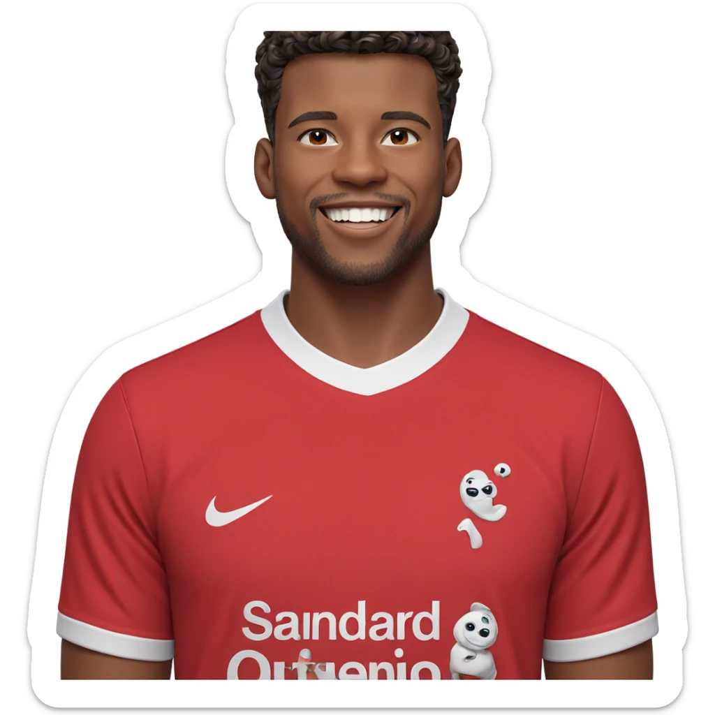 smiling boy in red shirt sticker