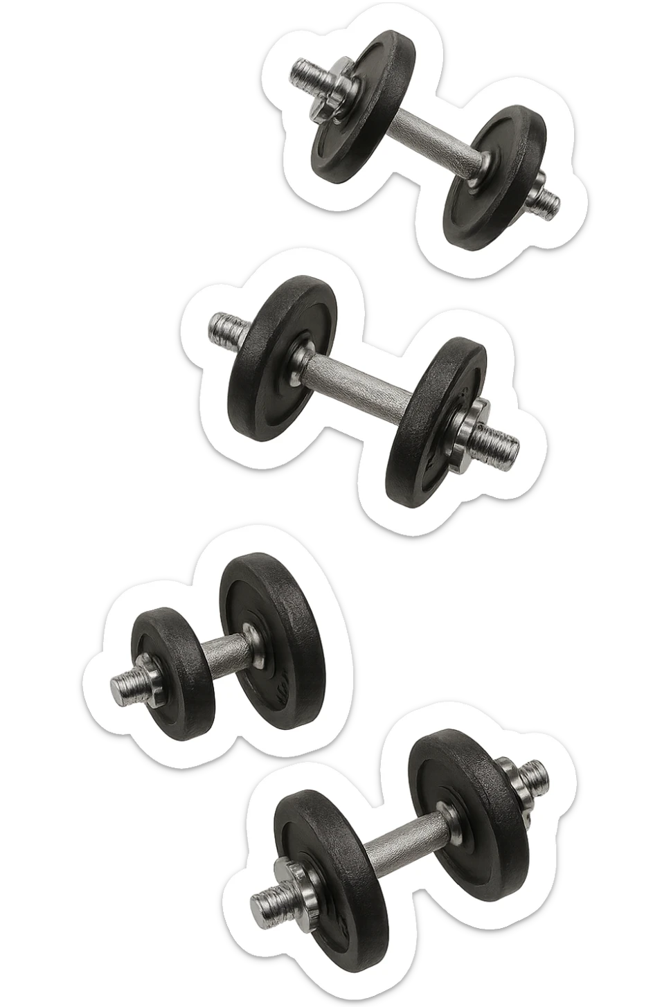manubri da palestra cadono dall'alto verticalmente, isolata su sfondo bianco sticker
