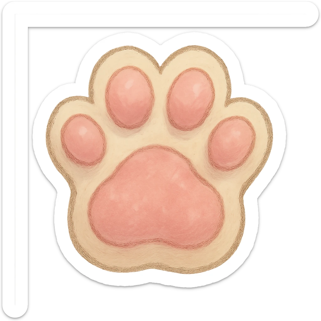 ghibli style icon of a pink paw print, soft colors, whimsical sticker
