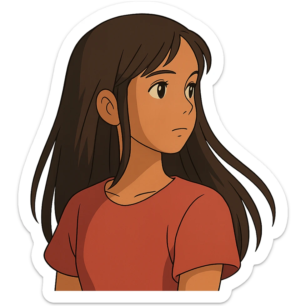 chica morena de pelo largo y liso en estilo ghibli sticker