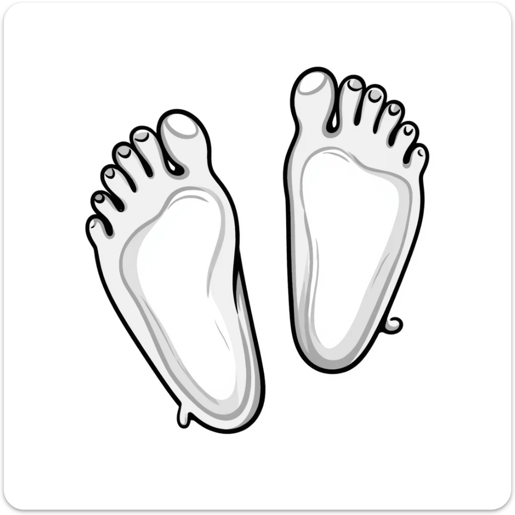 detailed illustration of bare foot soles with white sap sticking to them, realistic drawing sticker