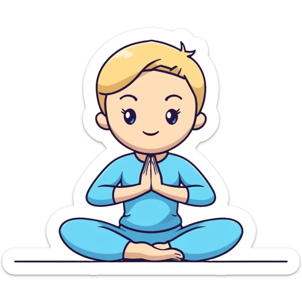 A women blonde with short blonde hair bleu eyes until shoulder doing a yoga pose  sticker