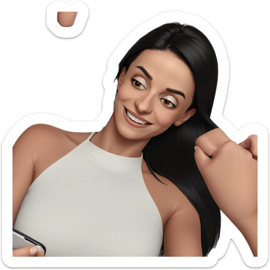 smiling girl with phone sticker