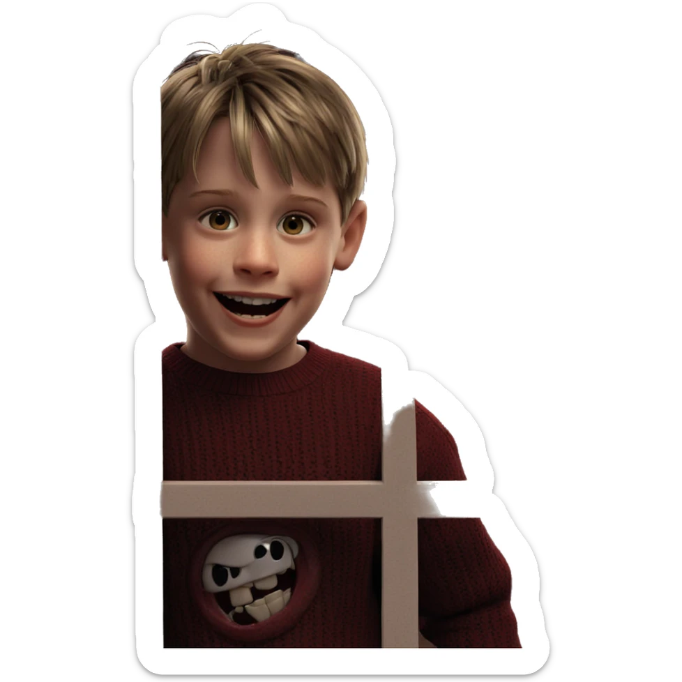 smiling boy in horror sweater sticker