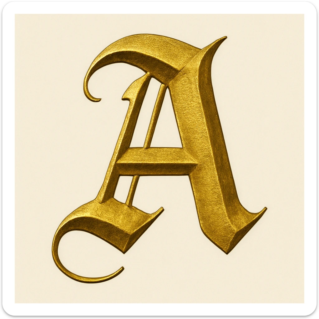Letter A in gold gothic sticker