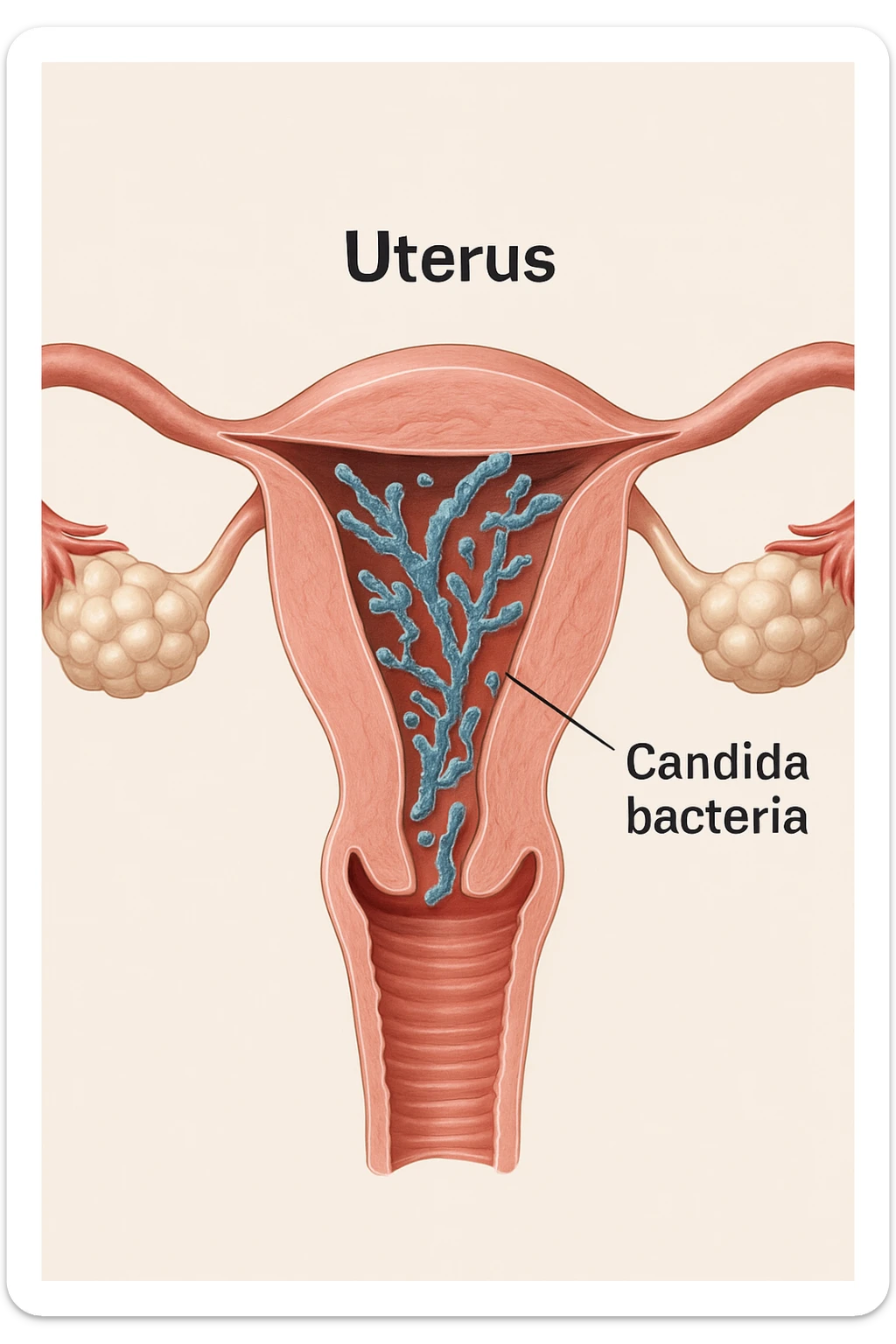 corpo umano anatomico con batteri come la candida nell'utero, sfondo neutro chiaro, iperrealistico 4k sticker