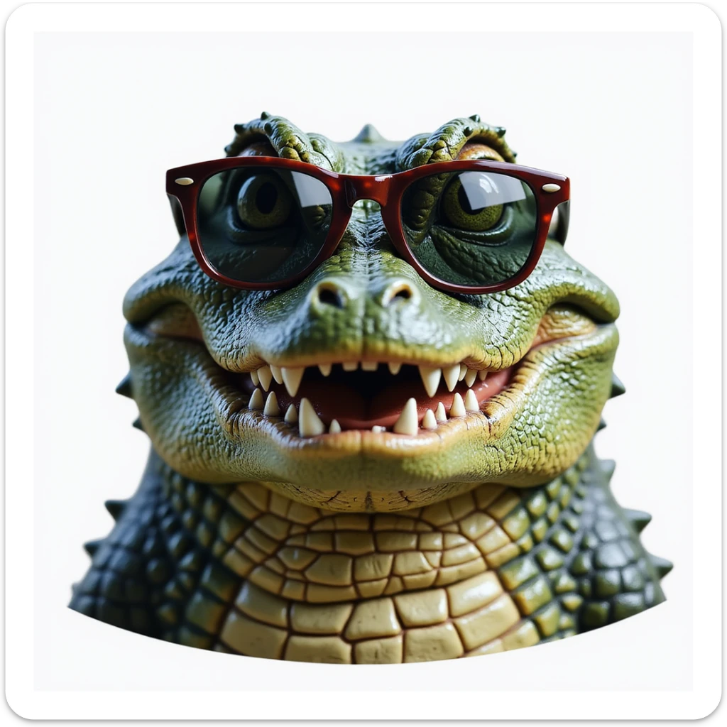 realistic crocodile wearing sunglasses, detailed, photorealistic style, emoji sticker