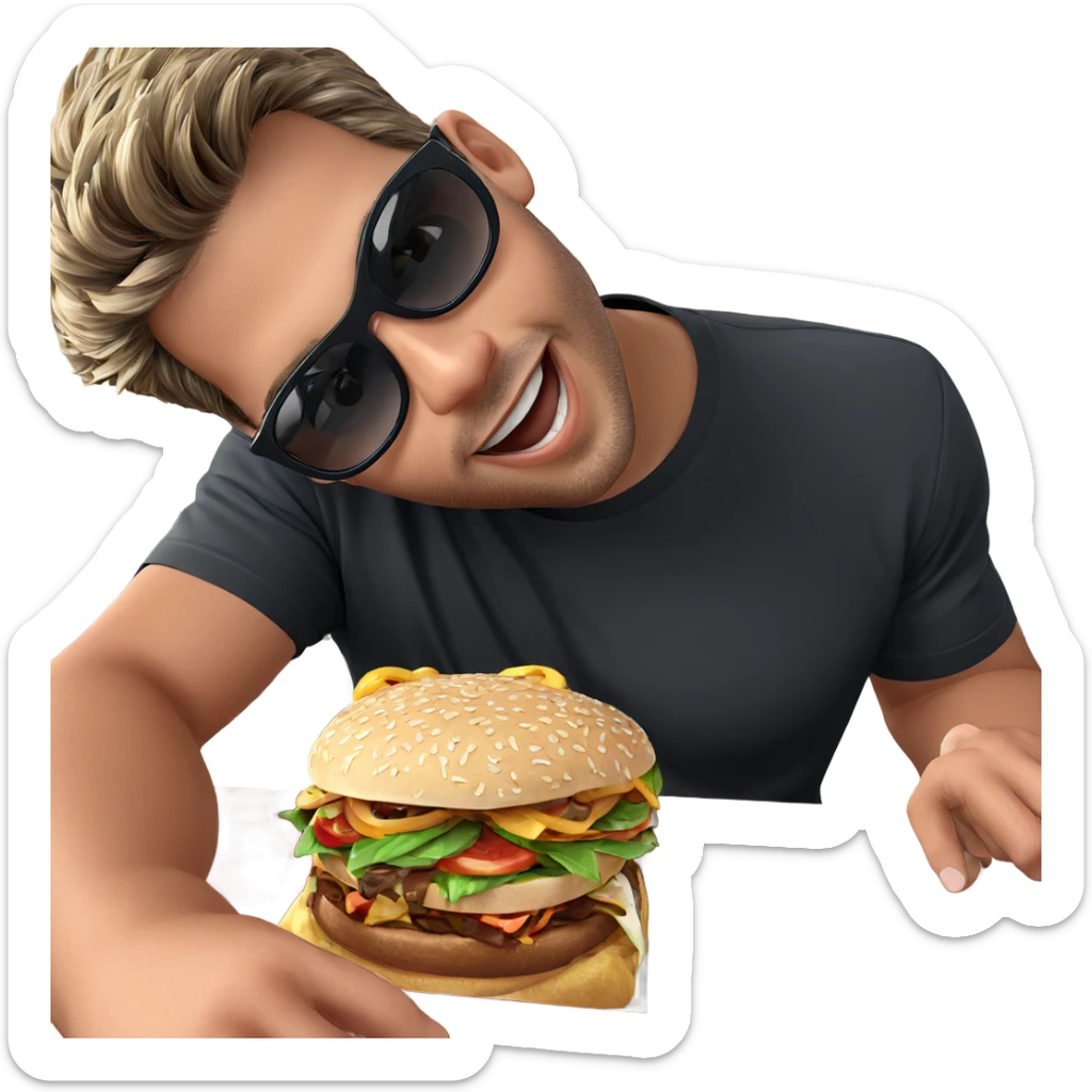 boy with food and sunglasses sticker