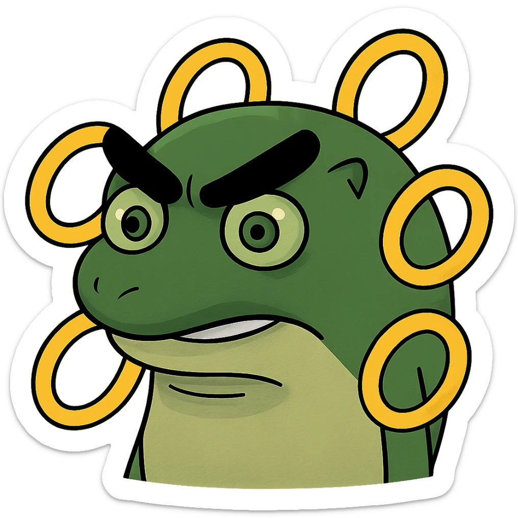 Add gold rings around Sanic the Hedgehog in meme style, keeping the original meme look, with no background. sticker