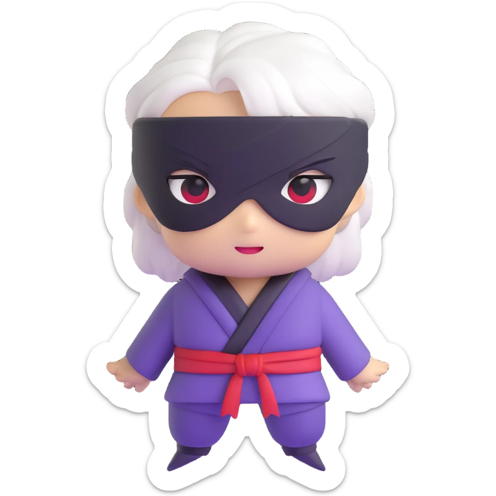 Satoru Gojo from Jujutsu Kaisen, white hair, blindfold, confident smirk, chibi face proportions, energetic expression sticker