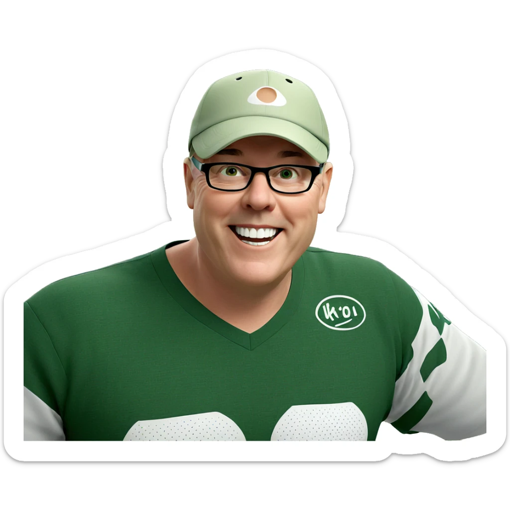 smiling boy in green shirt sticker