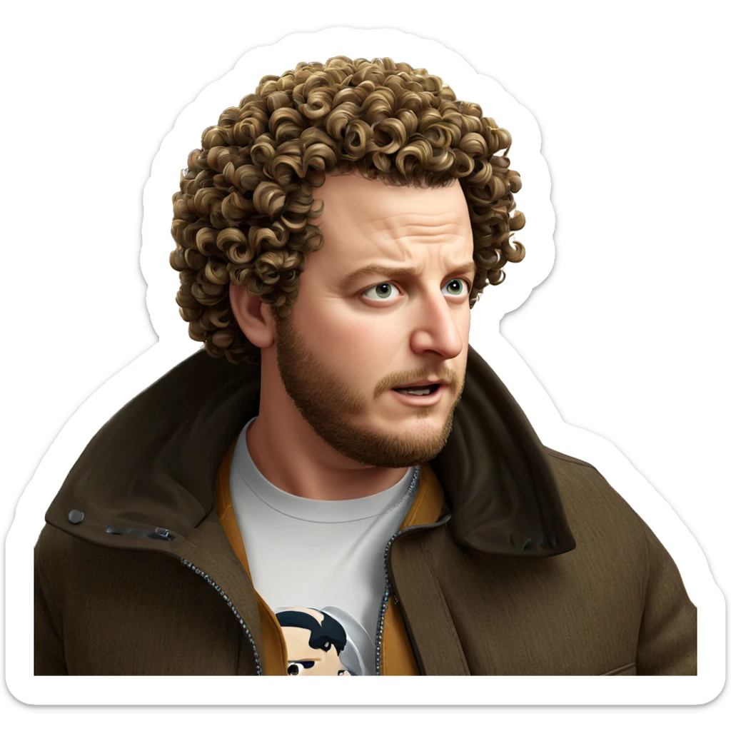 curly haired man in jacket sticker