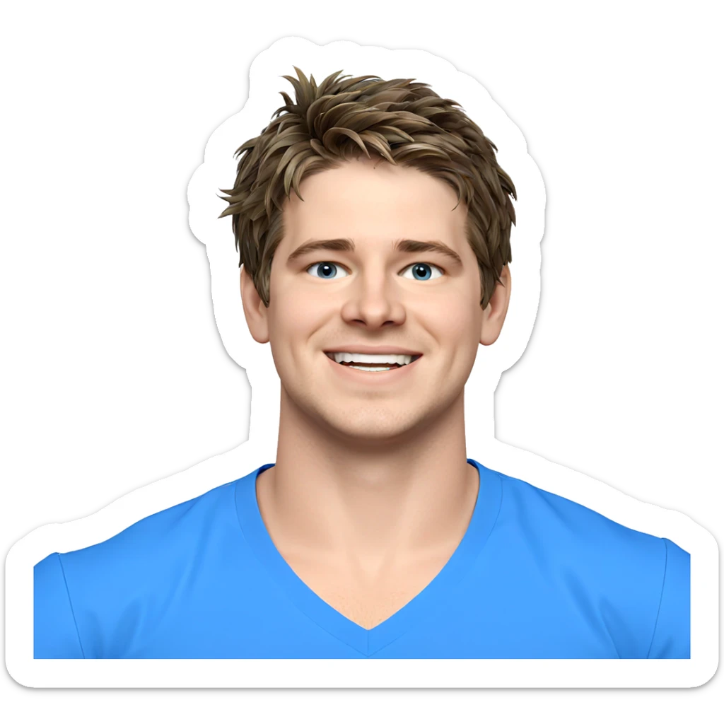 smiling boy in blue shirt sticker