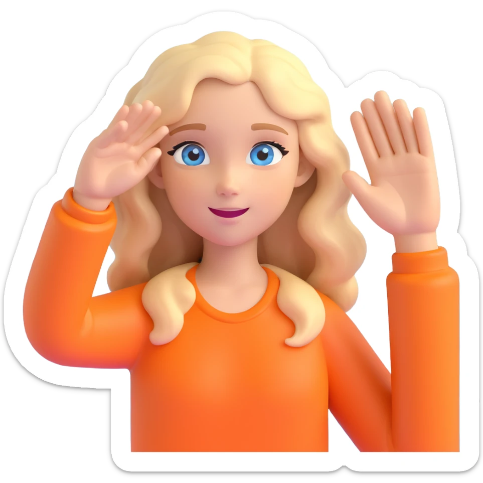 teen girl with wavy dirty blonde hair and ocean blue eyes waving sticker