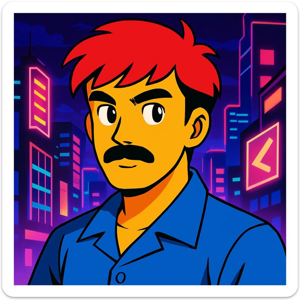 Add a neon city background, keep the 90's anime style and all original colors and lighting sticker