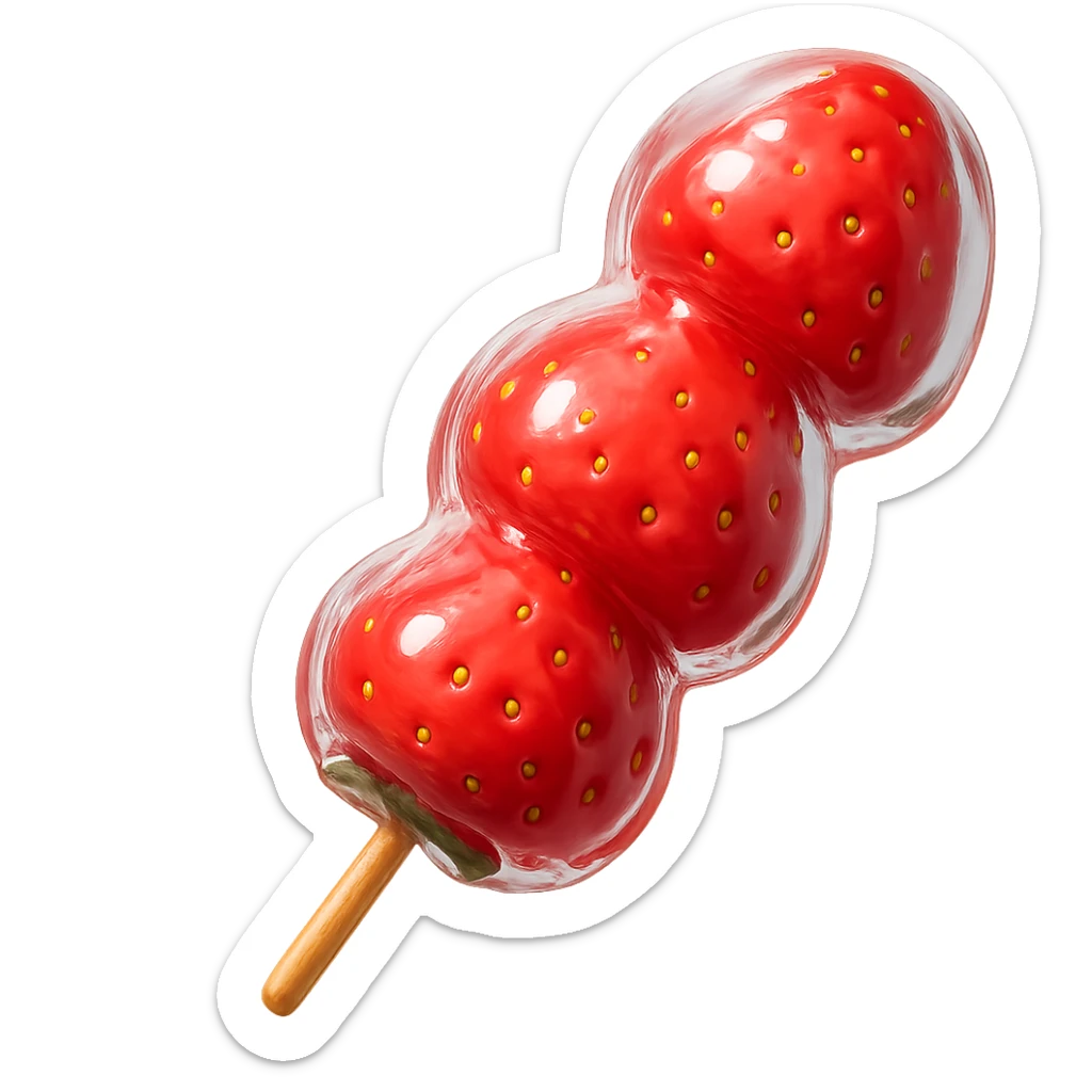 glossy red candied strawberry skewers (Tanghulu) with a crystal-clear sugar coating, realistic, no electronic or tech elements sticker