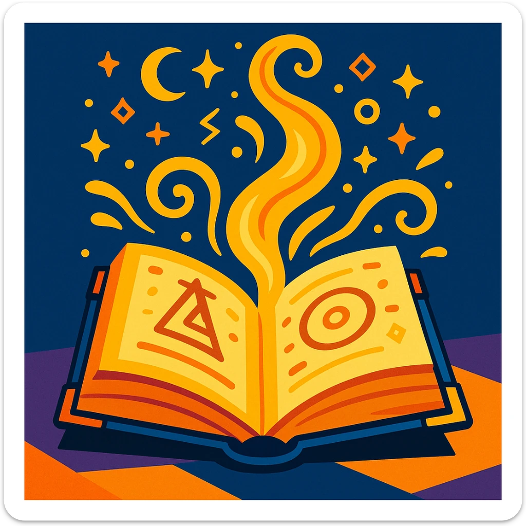 a mystic yellow book, open with swirling energy, mysterious symbols, in a vibrant style sticker