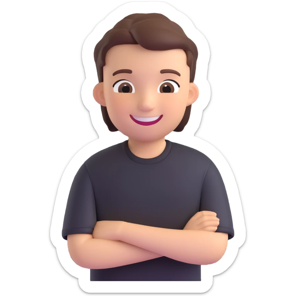 iOS memoji of a teen smiling, wearing black shirt sticker