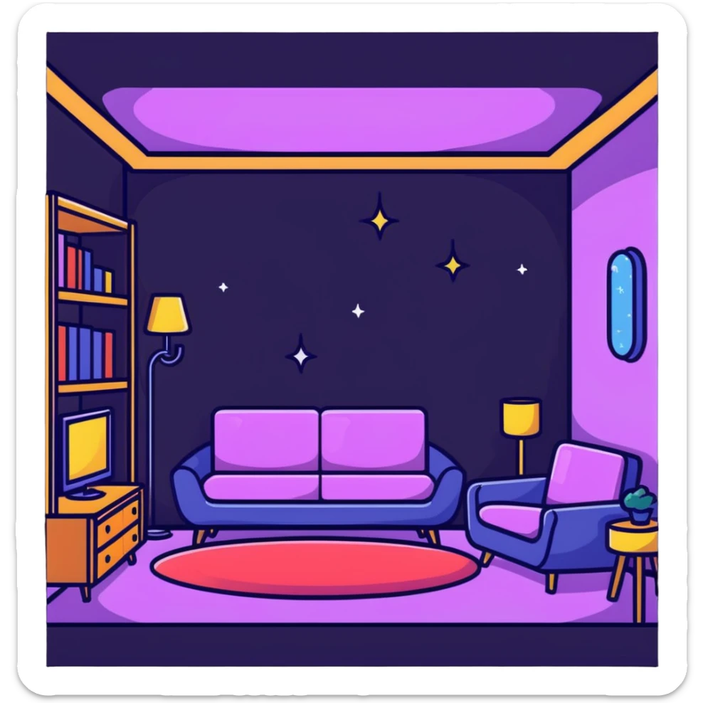 cozy room with furniture and magical sparkles floating above the furniture sticker