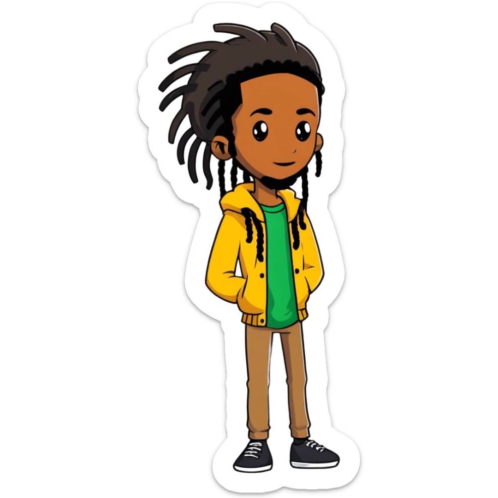 full body very skinny African American male figure standing wearing clothes with long dreadlocks sticker