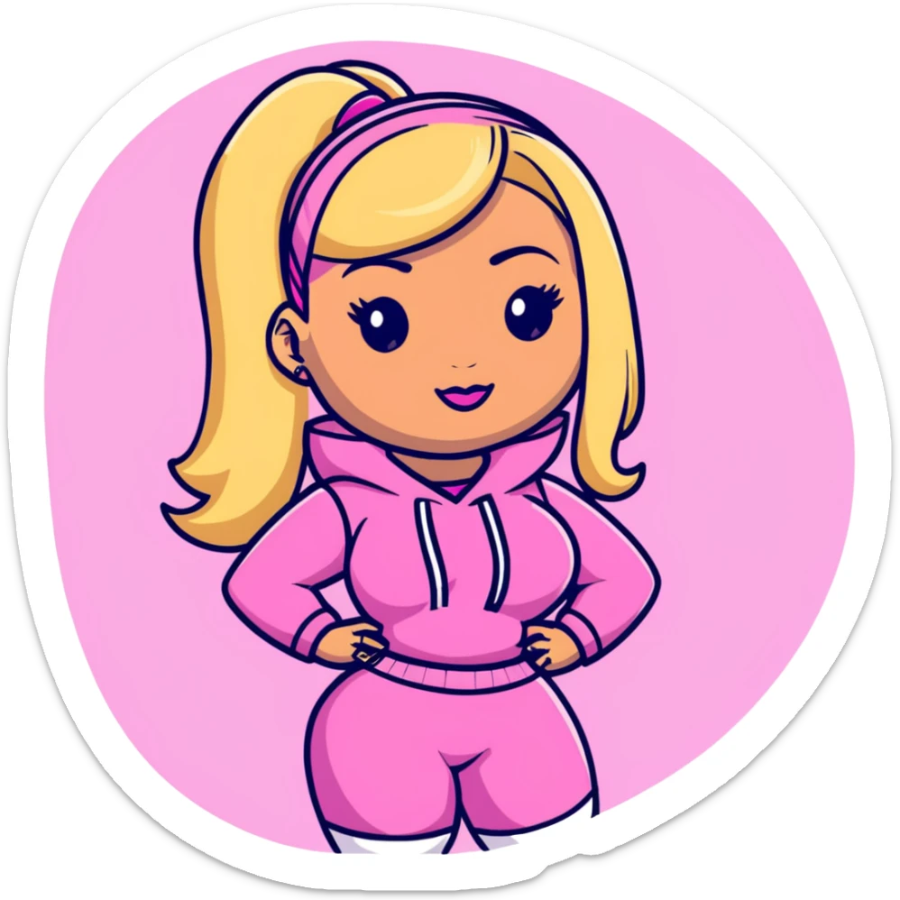 Nicki Minaj wearing a pink outfit with hair that is half blonde and half pink sticker