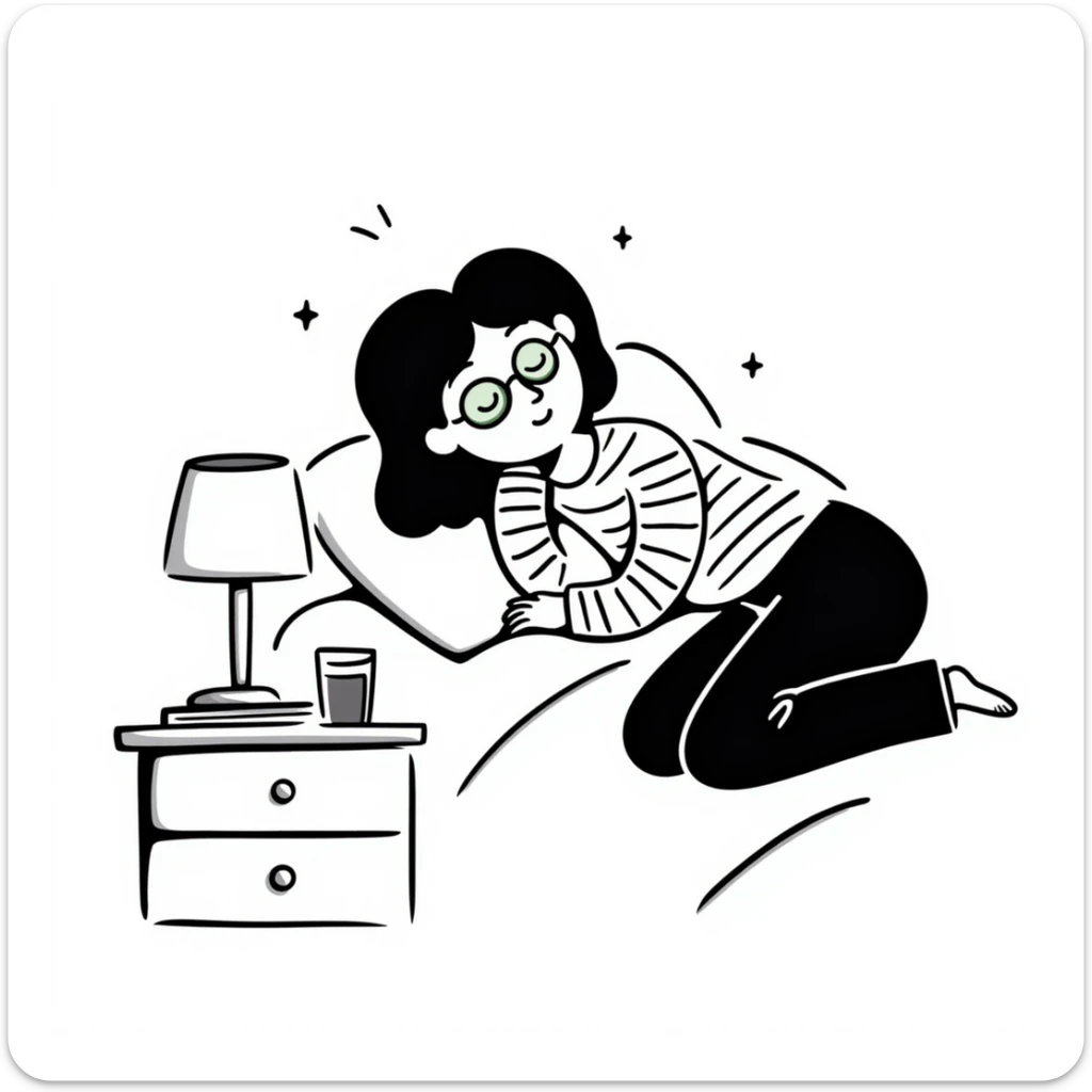 Hand drawn girl sleeping with cucumber slices on eyes and face mask, self care night sticker