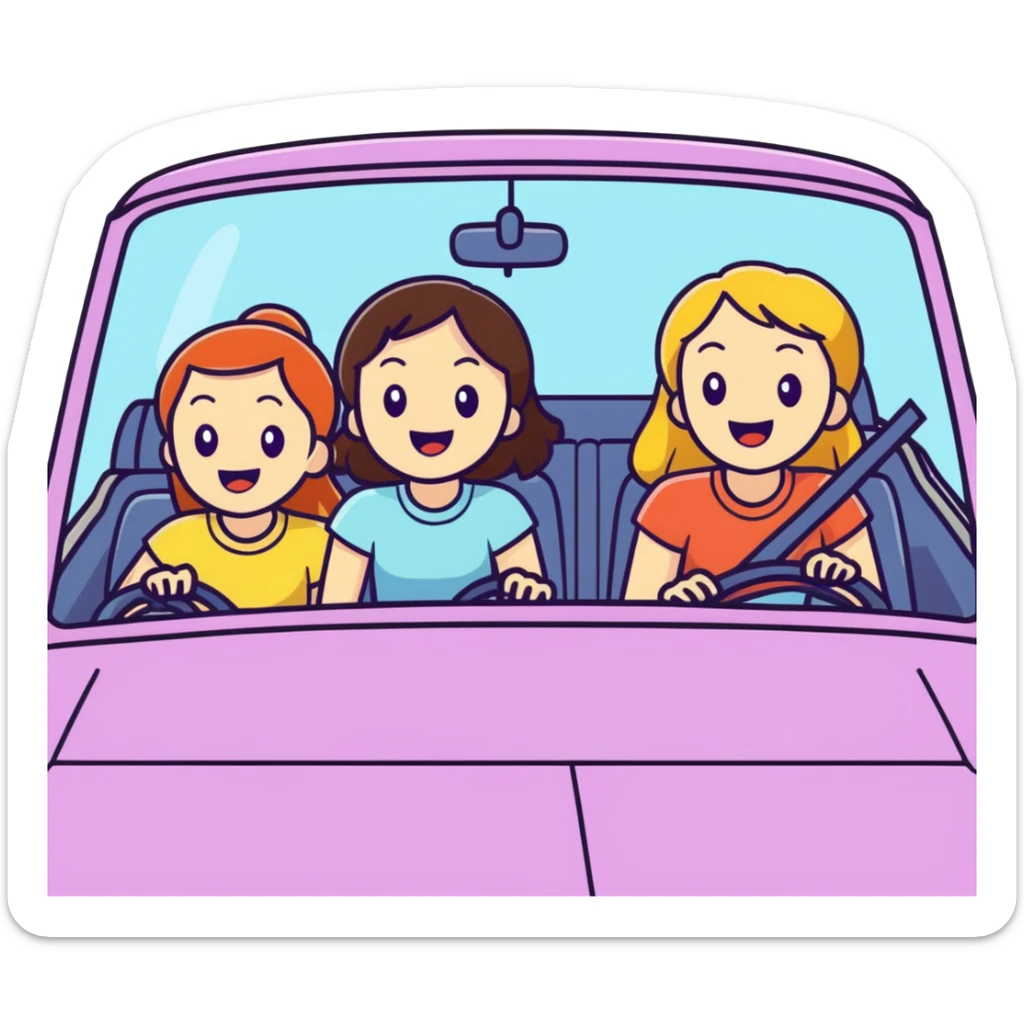 3 white female teenager best friends cruising in car and singing to music girls singing in a car sticker