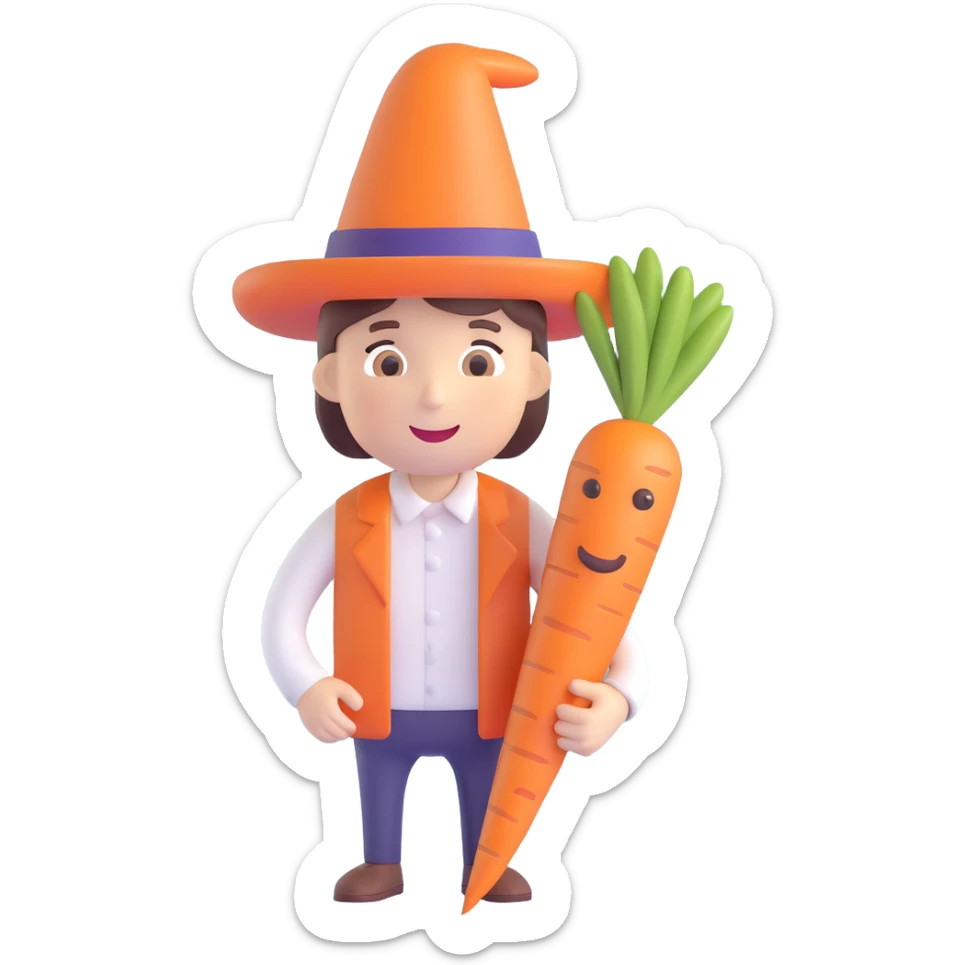 A person from the Roblox game Grow a Garden, who is a seller holding a carrot sticker